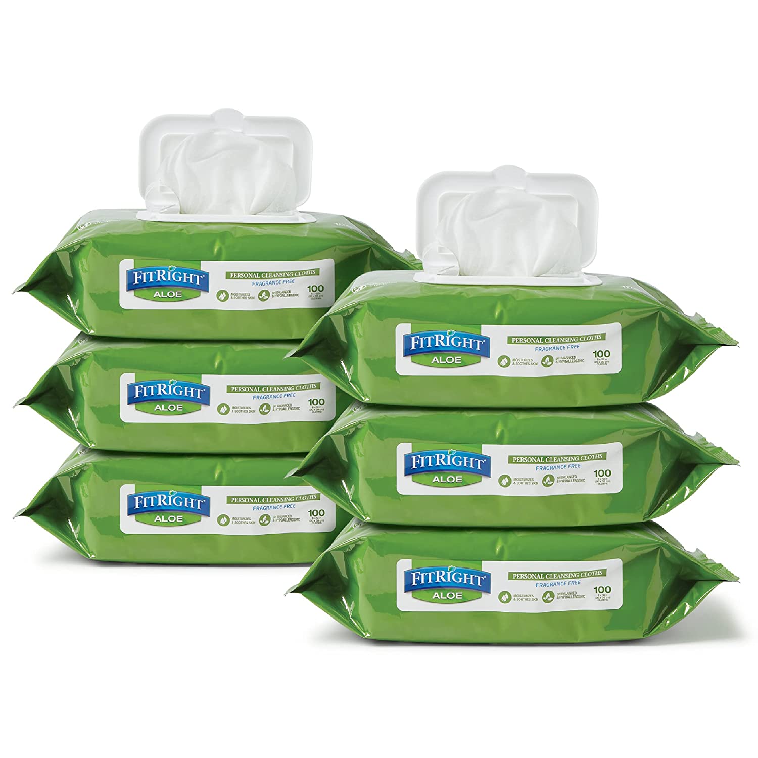 Medline FitRight Lightweight Wet Wipes For Adults, 6-Pack