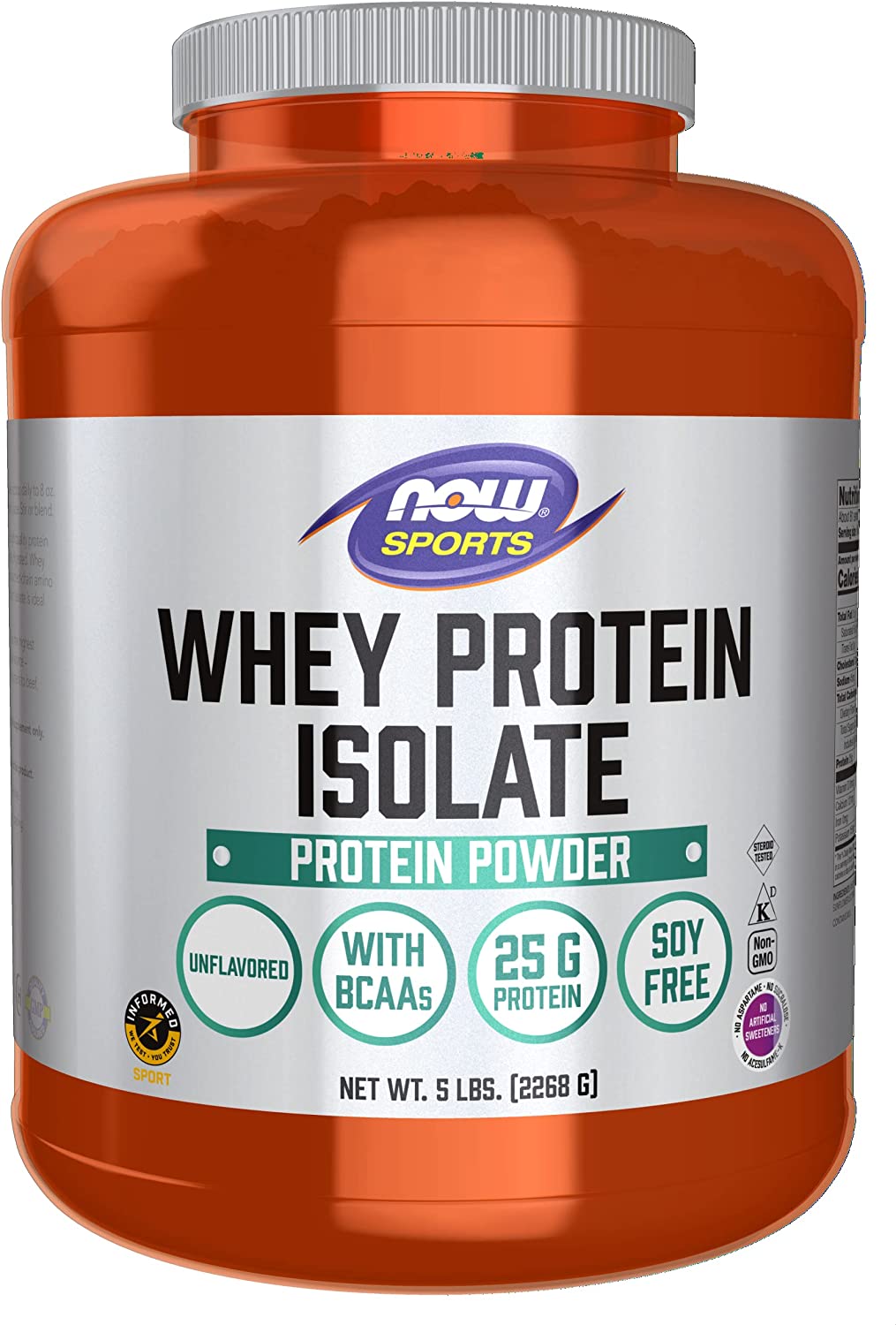 NOW Sports Soy-Free Whey Protein Isolate Powder, Unflavored