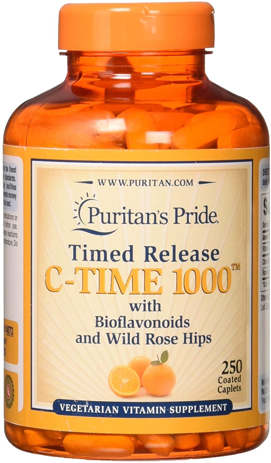 Puritan’s Pride Vitamin C With Rose Hips Caplets, 250-Count, 1000 mg