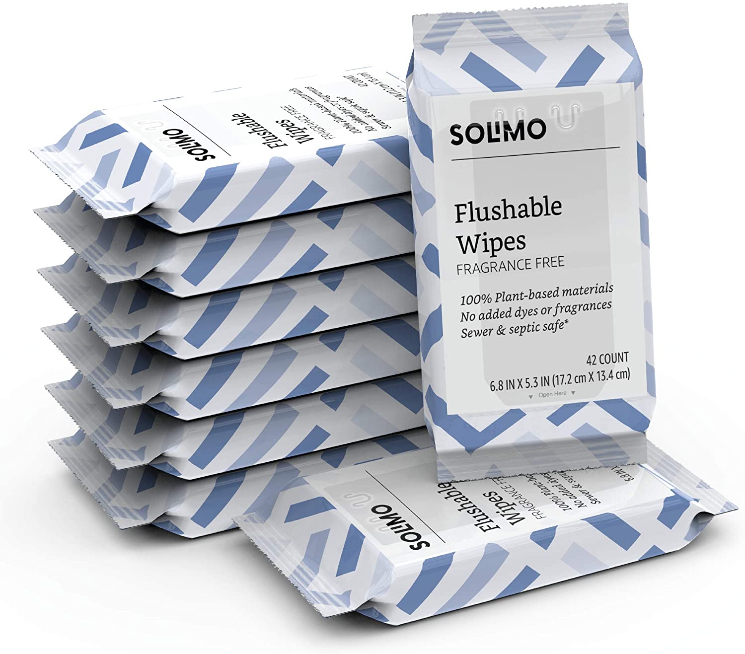 Solimo Flushable Fragrance Free Wet Wipes For Adults, 8-Pack