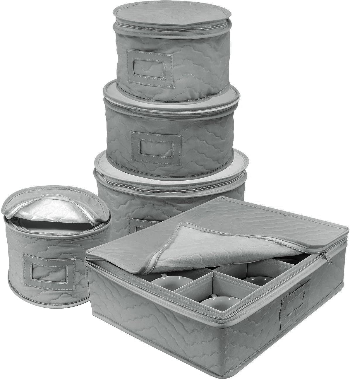 China Storage Set for Dinnerware Storage and Transport Grey Felt Plate Dividers Included Protects Dishes Cups and Mugs 