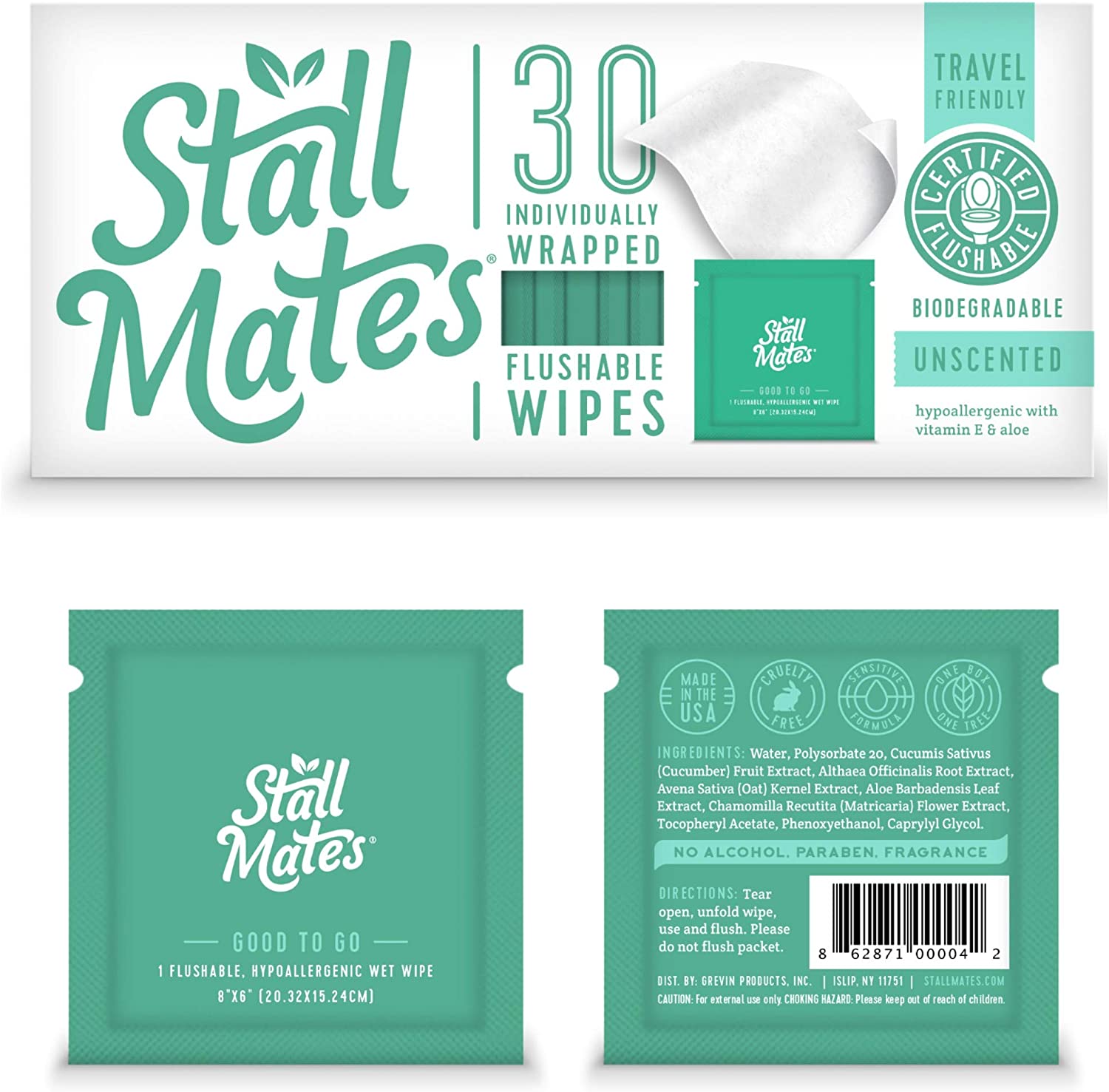 Stall Mates Biodegradable Unscented Wet Wipes For Adults, 30-Count