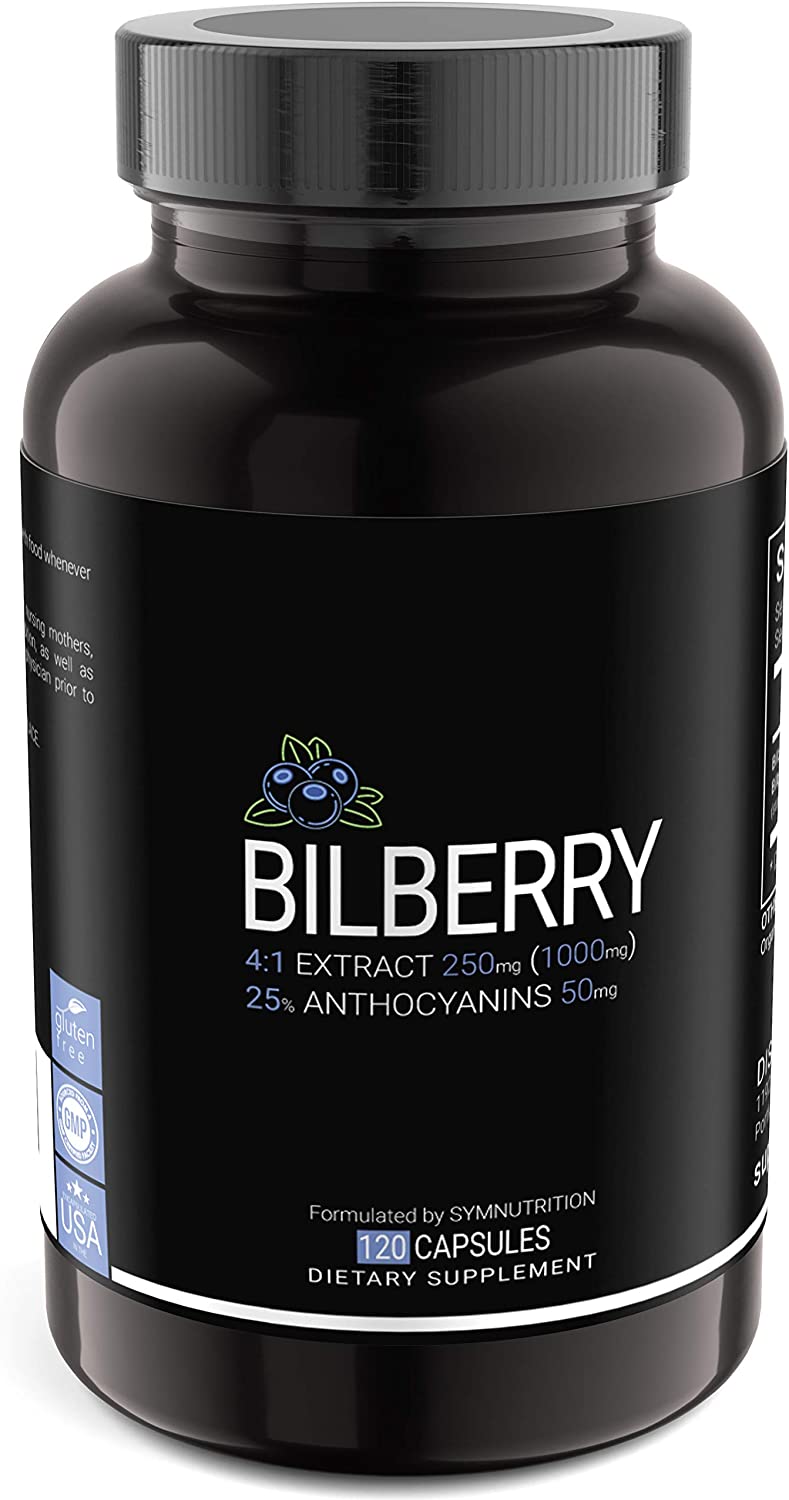SYM Nutrition Non-GMO & Gluten Free Bilberry Extract Veggie Capsules, 120-Count