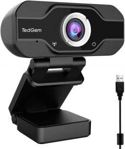 TedGem Fast Transmission LED Display Webcam, 1080P
