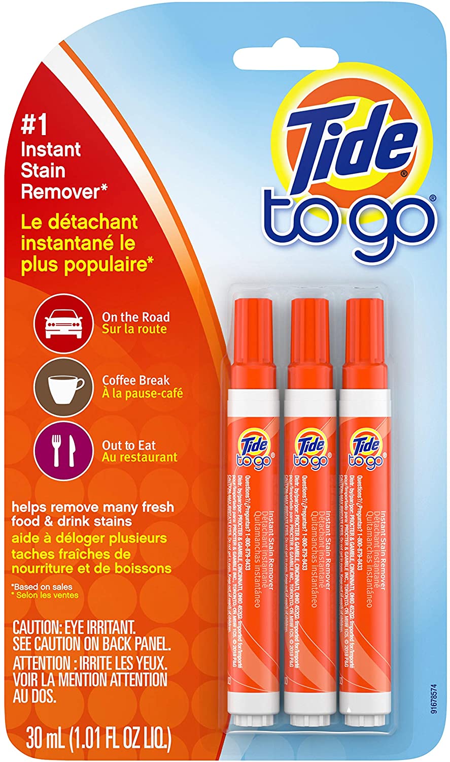 Tide To Go Instant Household Stain Remover Liquid Pen, 3-Pack