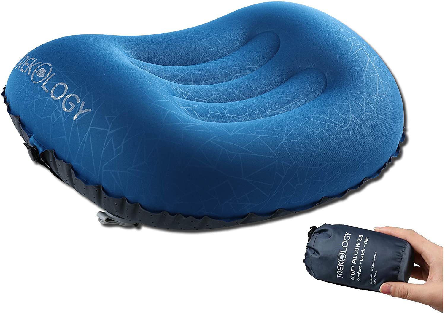 Blue Portable Inflatable Flocked Air Pillow Neck and Lumbar Support Squared Inflatable Pillow Cushion for Rest Bed Travel Cushion Camping