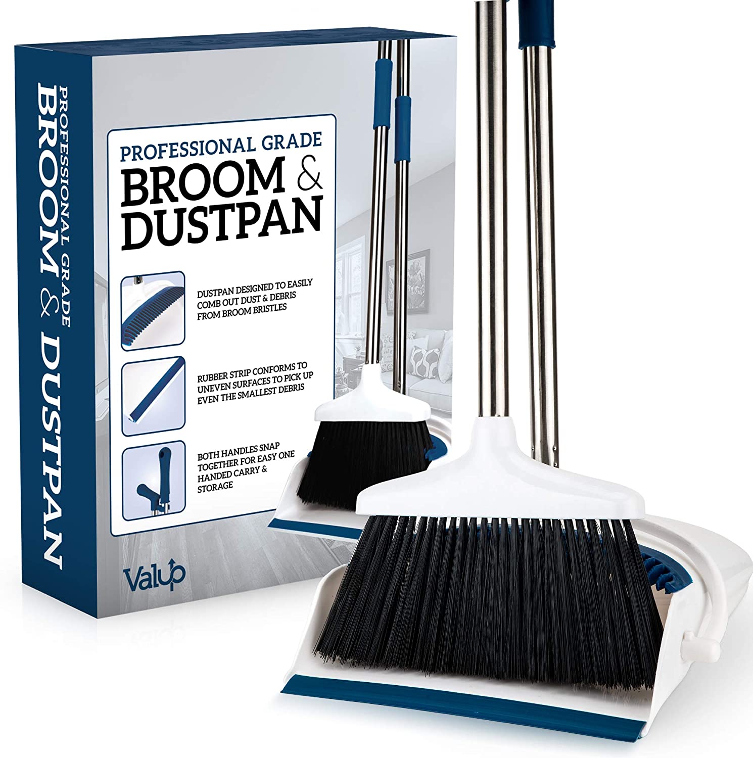 Upgrade Dustpan and Brush Set Cleans Broom Combo with 51 " Long Extendable and 