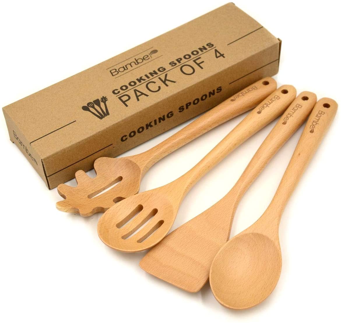 Bamber Cooking Utensil Wooden Spoons, 4-Piece