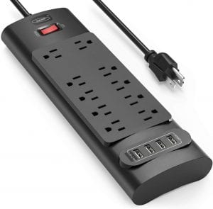 bototek 1625-Watt USB Charging Surge Protector Strip For Electronics, 10-Outlet