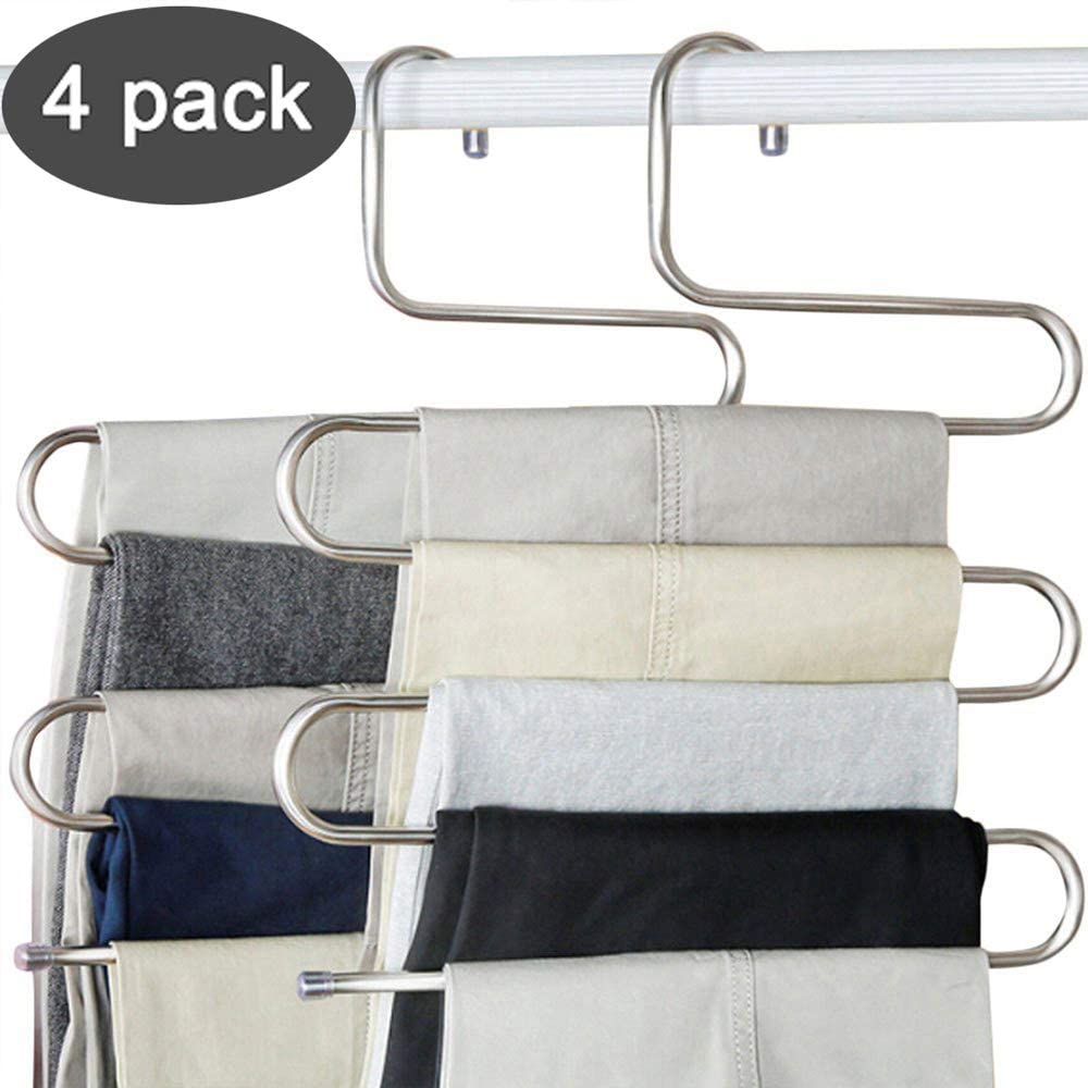 Devesanter S-Shape Stainless Steel Trouser Hangers , 4-Pack