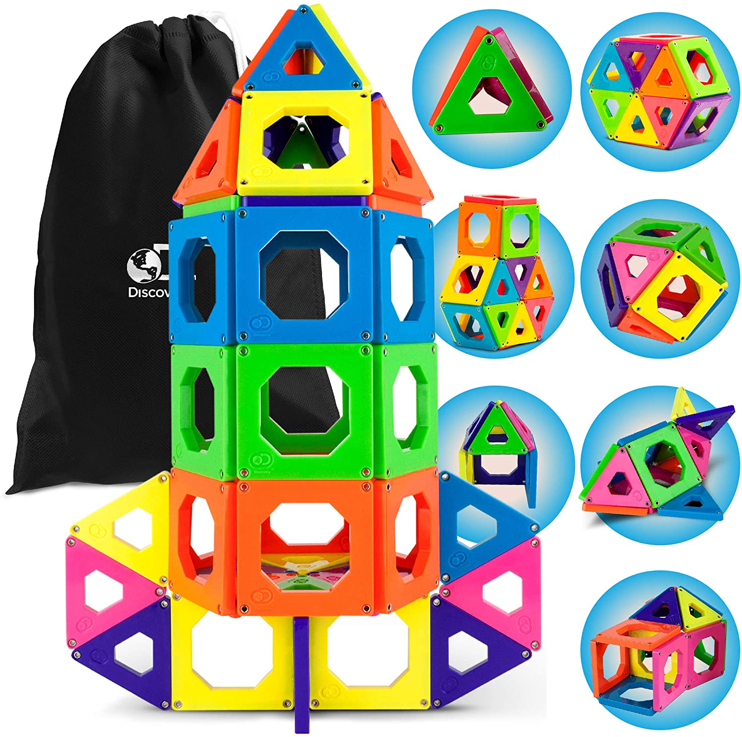 Discovery Kids Fine Motor Magnetic Block Set, 50-Piece
