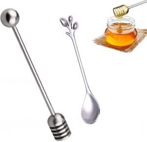 FireKylin Stainless Steel Stick & Spoon Honey Dipper, 2-Piece