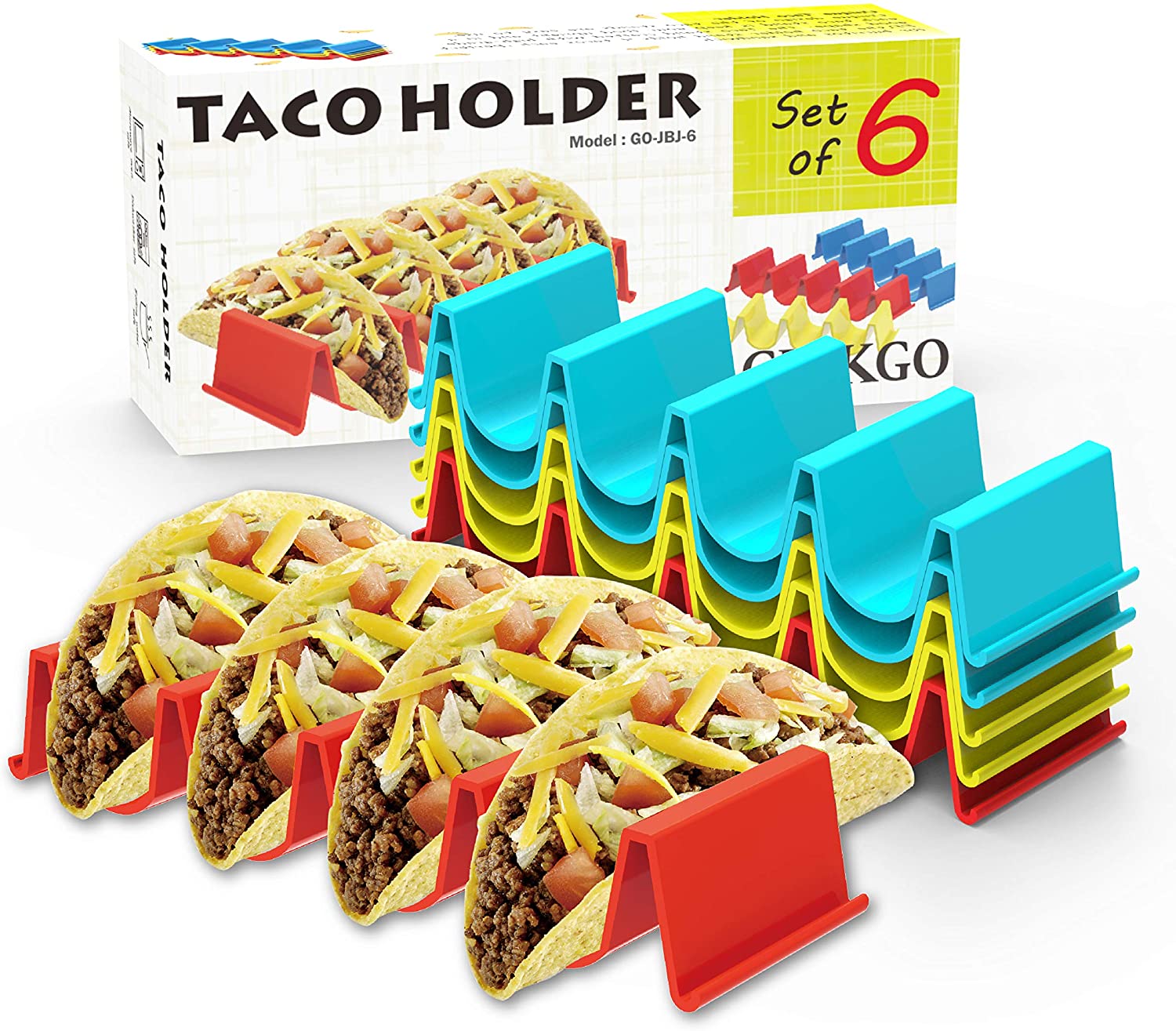 GINKGO 4-Slot Microwave Safe ABS Plastic Taco Holders, 6-Pack