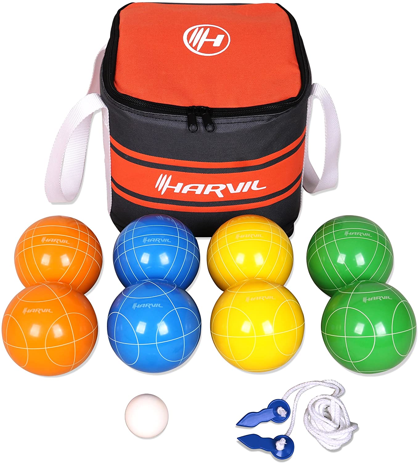 Harvil Poly-Resin Nylon Carrying Case & Measuring Rope Bocce Ball Set