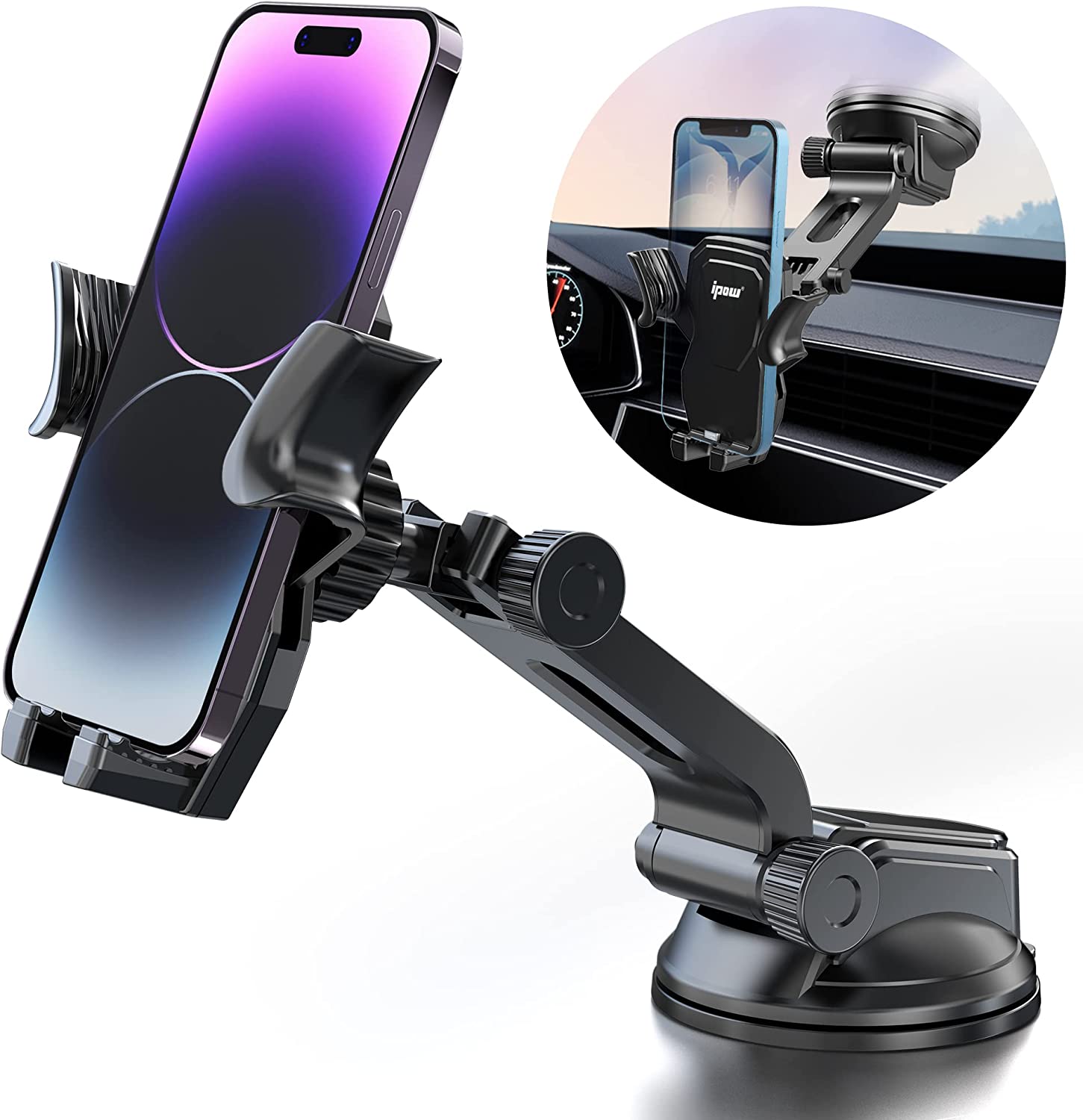 IPOW Hands-Free Auto Retractable Clamp Gravity Car Cellphone Holder