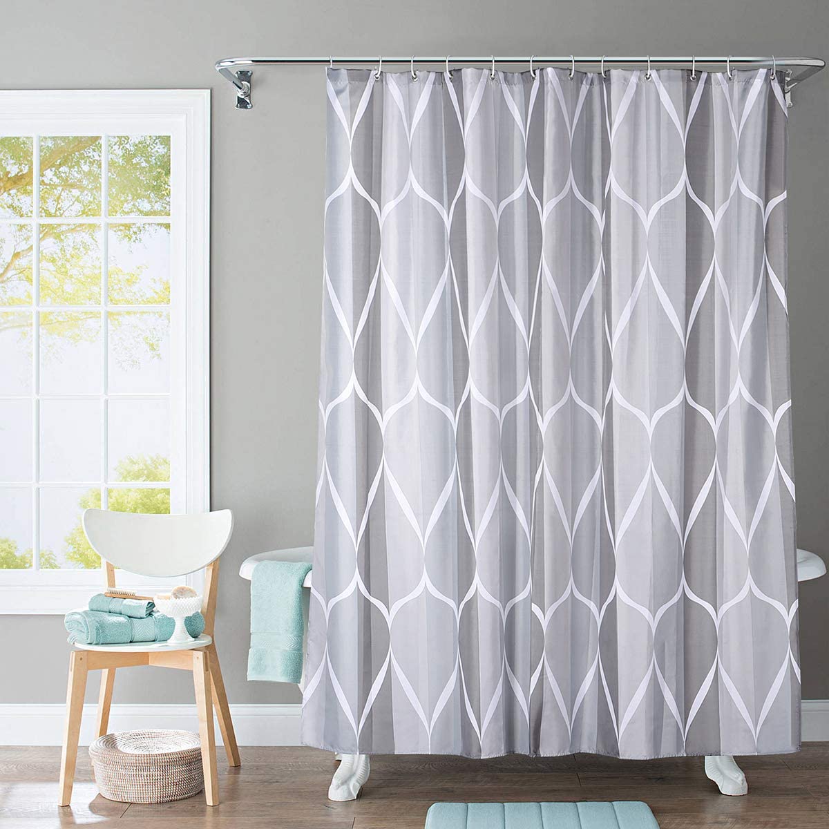 JRing Machine Washable Polyester Fabric Bathroom Shower Curtain
