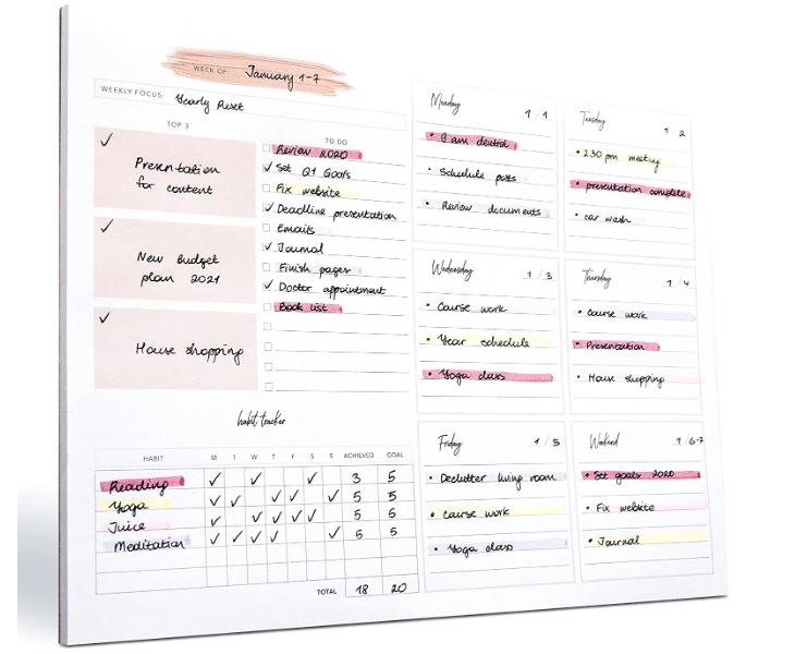 Lamare Goal Setting Notepad Weekly Planner