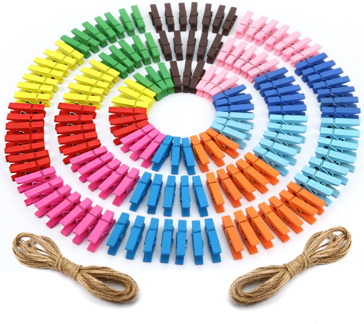 Mcirco Mini Colored Natural Wooden Clothespins, 150-Count
