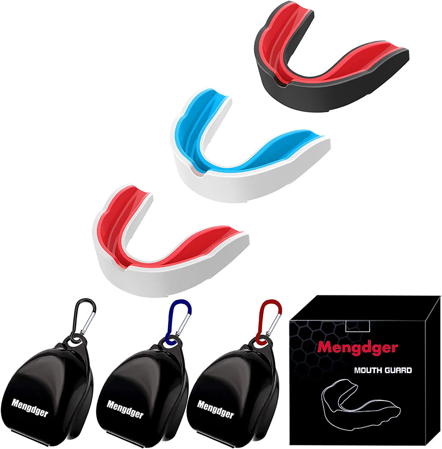 Mengdger Moldable EVA Double Colored Youth Lacrosse Mouthguard, 3-Pack