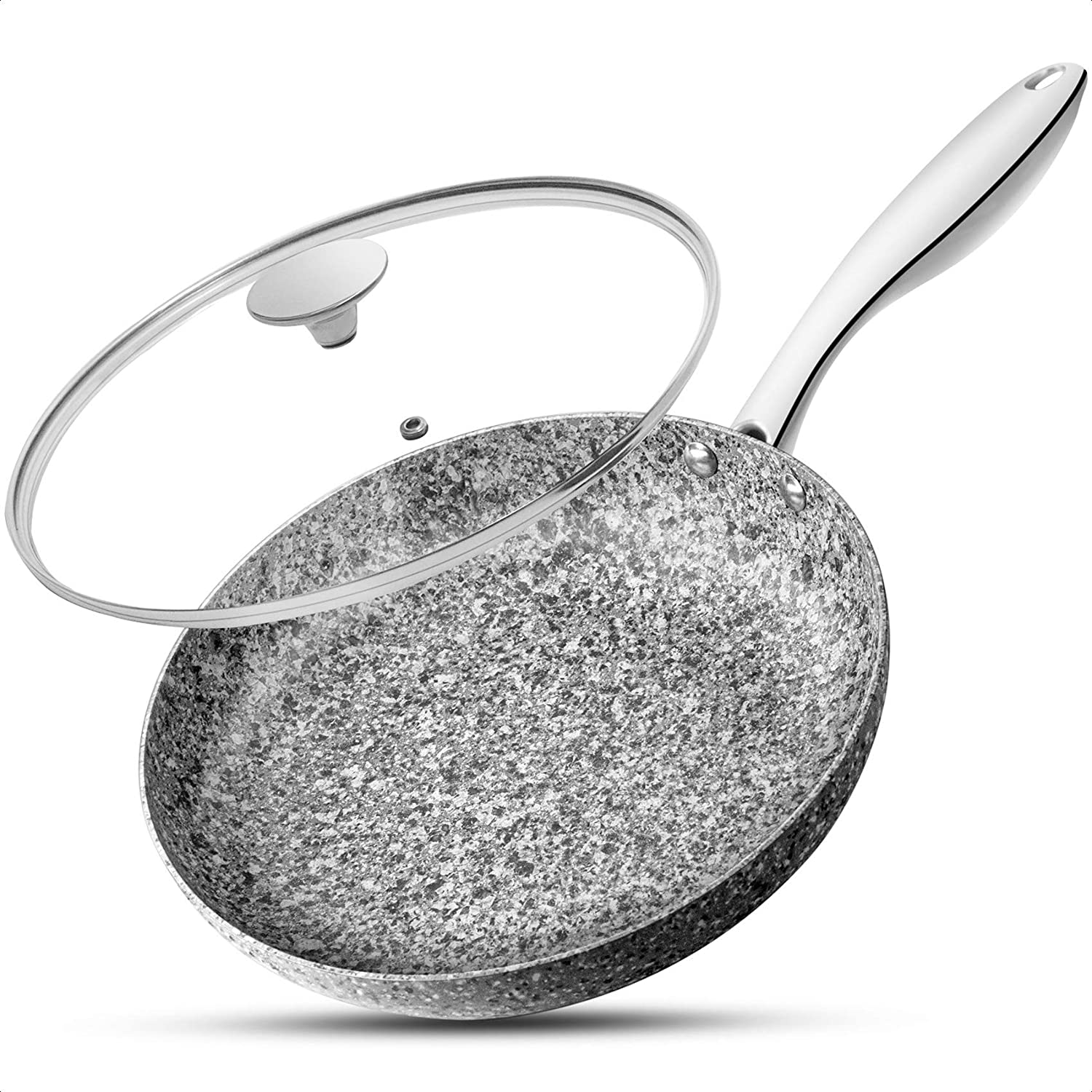 Cook N Home 02668 Ultra Granite Nonstick Skillet Fry Pan 12 Inches Black/White
