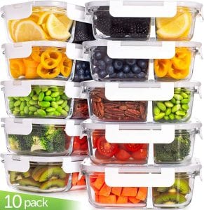 Prep Naturals Meal Prep Compartment Glass Food Storage, 10-Piece