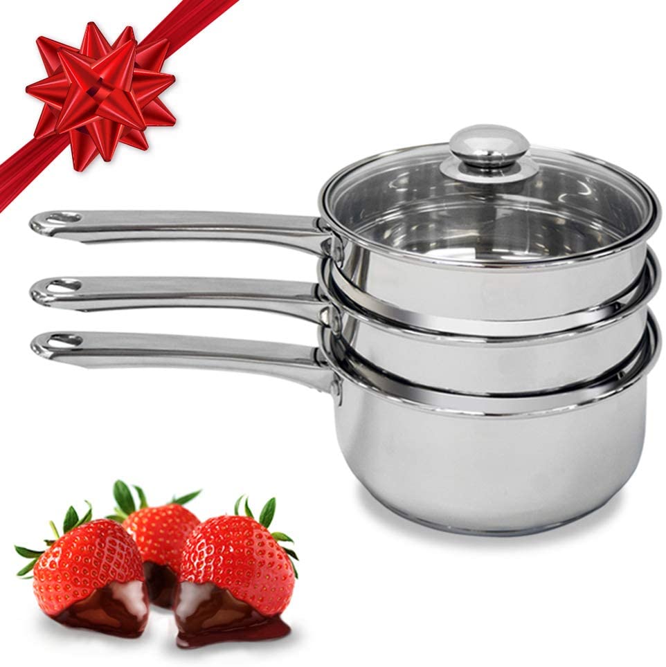 Flat Bottom for Wax Caramel Candy Cheese with Spouts and Grips Delaman Chocolate Melting Pot Stainless Steel Universal Double Boiler Baking Tools Butter 