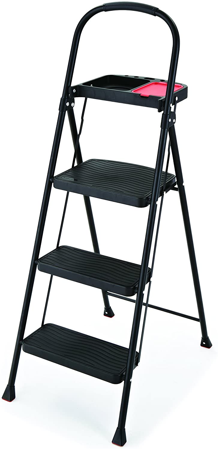 Rubbermaid RMS-3T 3-Step Steel Step Ladder With Project Tray