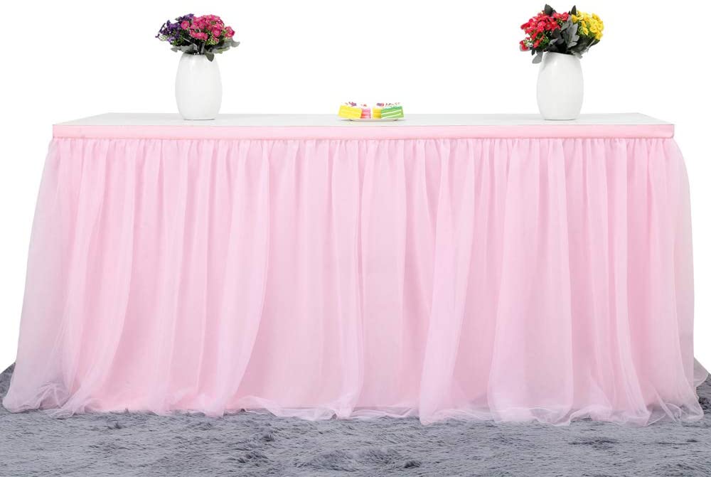 Suppromo Pink Tulle Table Skirt, 6-Feet