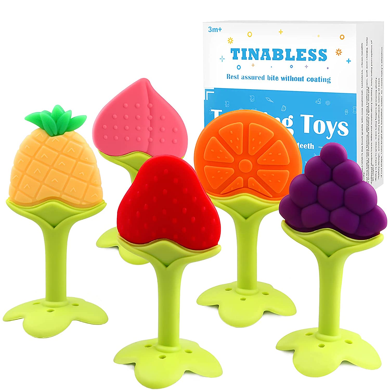 Tinabless Textured Fruit BPA Free Teething Toy, 5-Pack