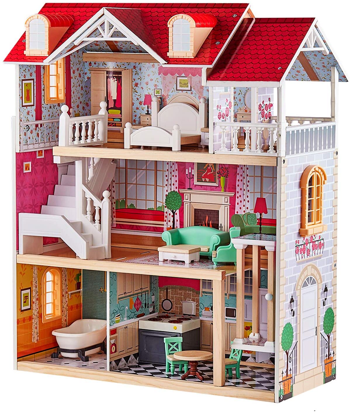 TOP BRIGHT Wooden Dollhouse With Elevator
