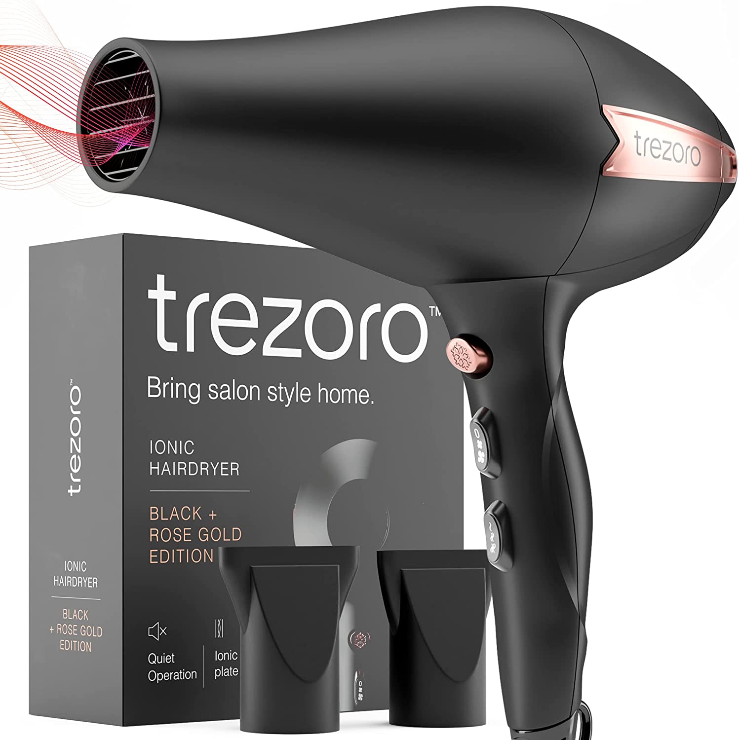TREZORO Professional Ionic Tourmaline Powerful Hair Dryer, 2200-Watt