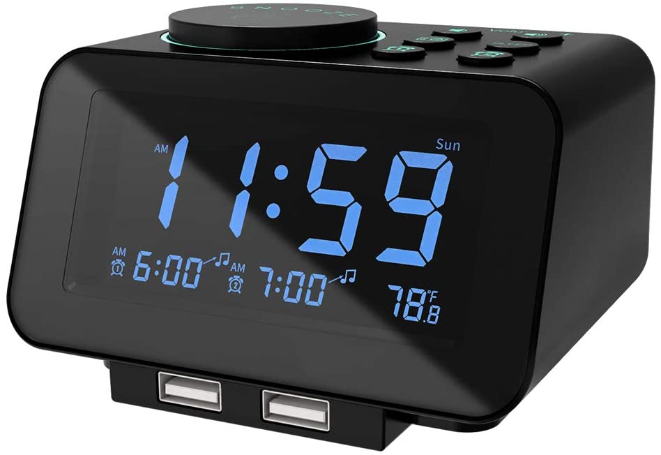 Digital Alarm Clock Radio Fm With Usb Port For Small Black 