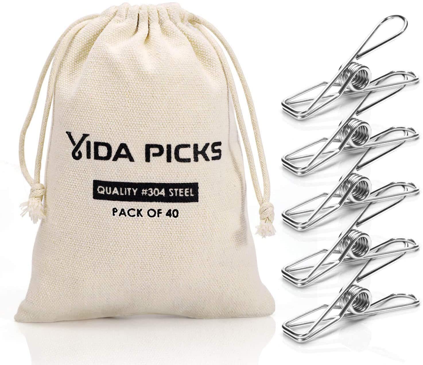 Vida Picks Multipurpose Wire Clothespins, 40-Count