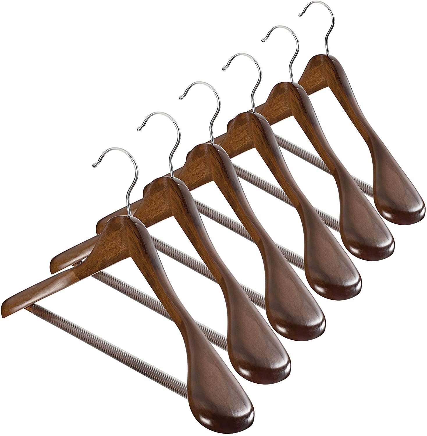 Zober High-Grade Non-Slip Wide Shoulder Wooden Hangers, 6-Pack