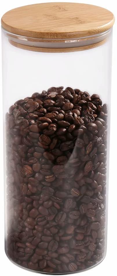 77L Glass & Wooden Lid Coffee Bean Canister For Ground Coffee