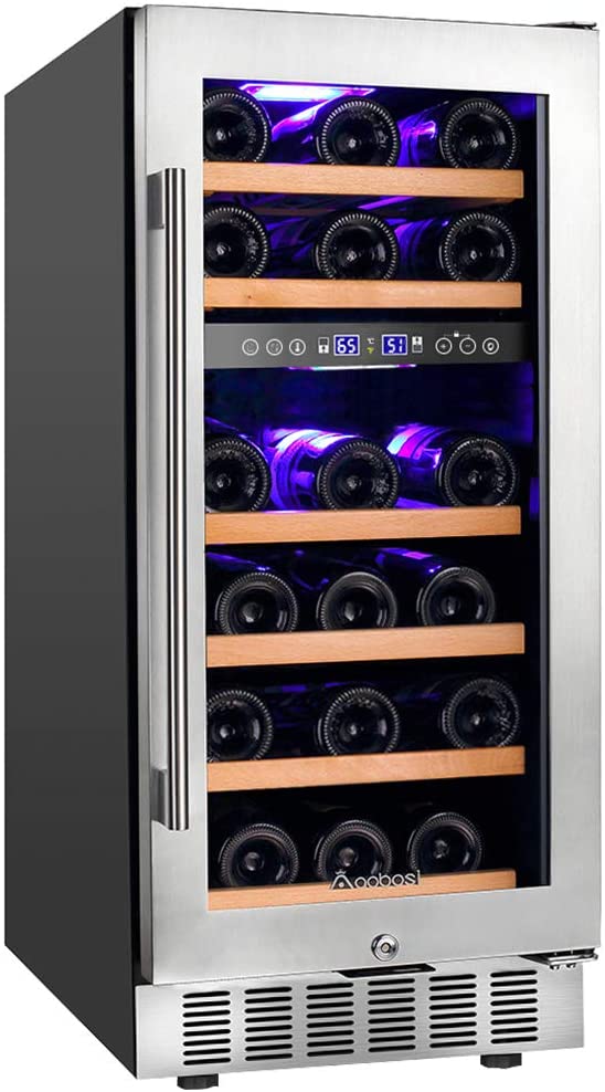 Aobosi Stainless Steel Tempered Glass Dual Zone Wine Cooler