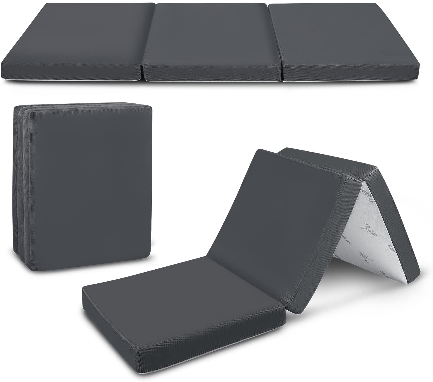 Tri-Fold 4" Memory Foam Folding Mattress Sofa Portable Bed Washable Bamboo Cover 