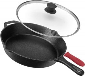 Cusinel Precision Heat Cast Iron Skillet With Lid, 12-Inch