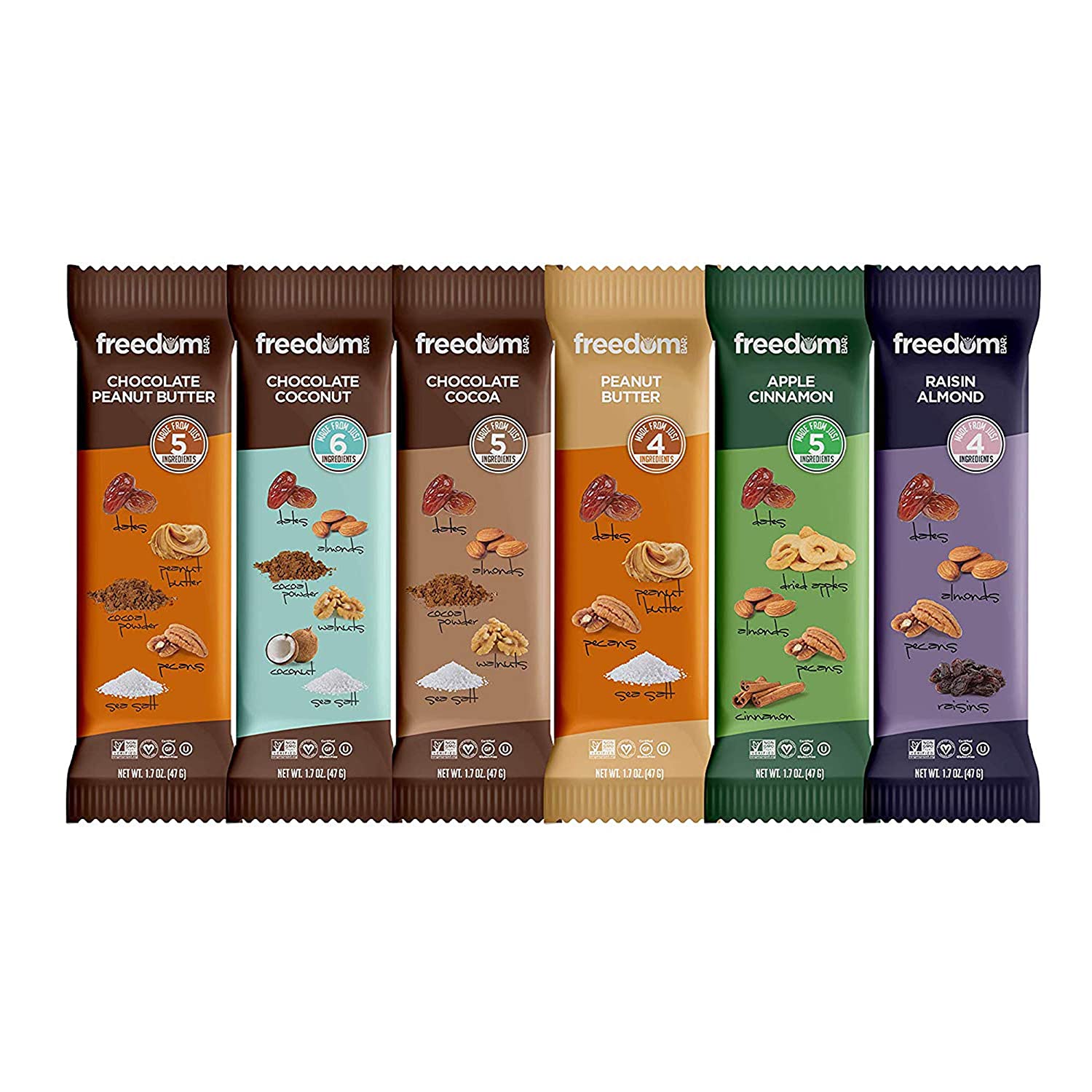 Freedom Bar Vegan Paleo Nut and Fruit Bar Variety Pack, 6-Count