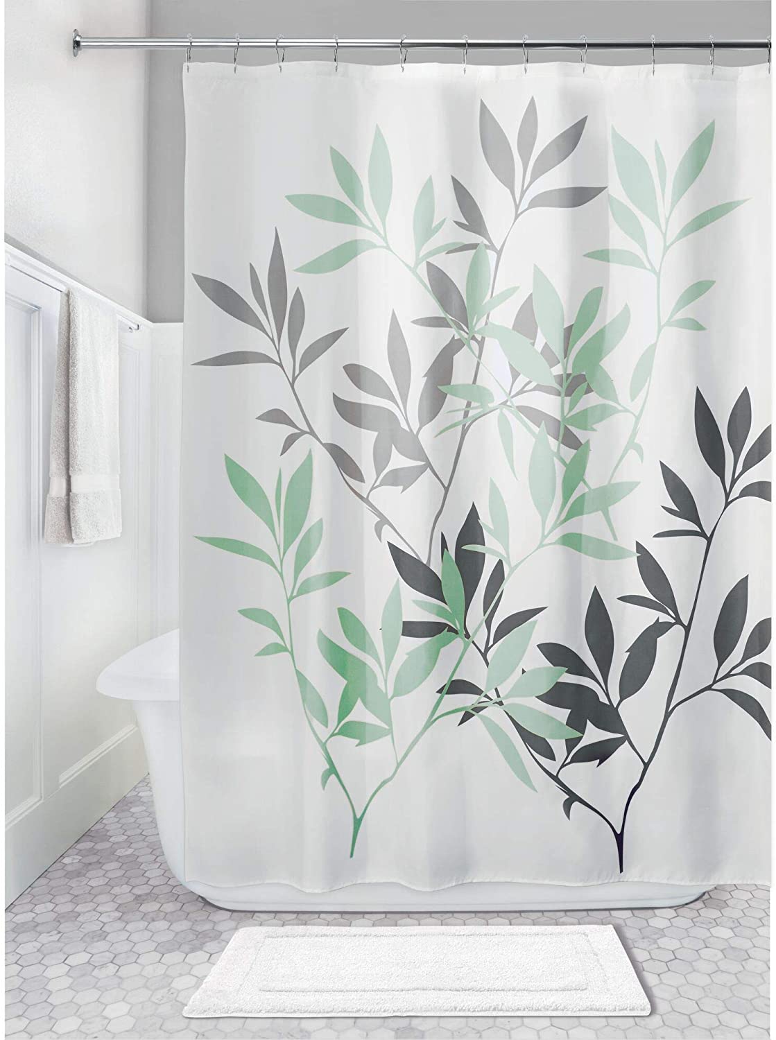 iDesign Leaves Fabric Bathroom Shower Curtain