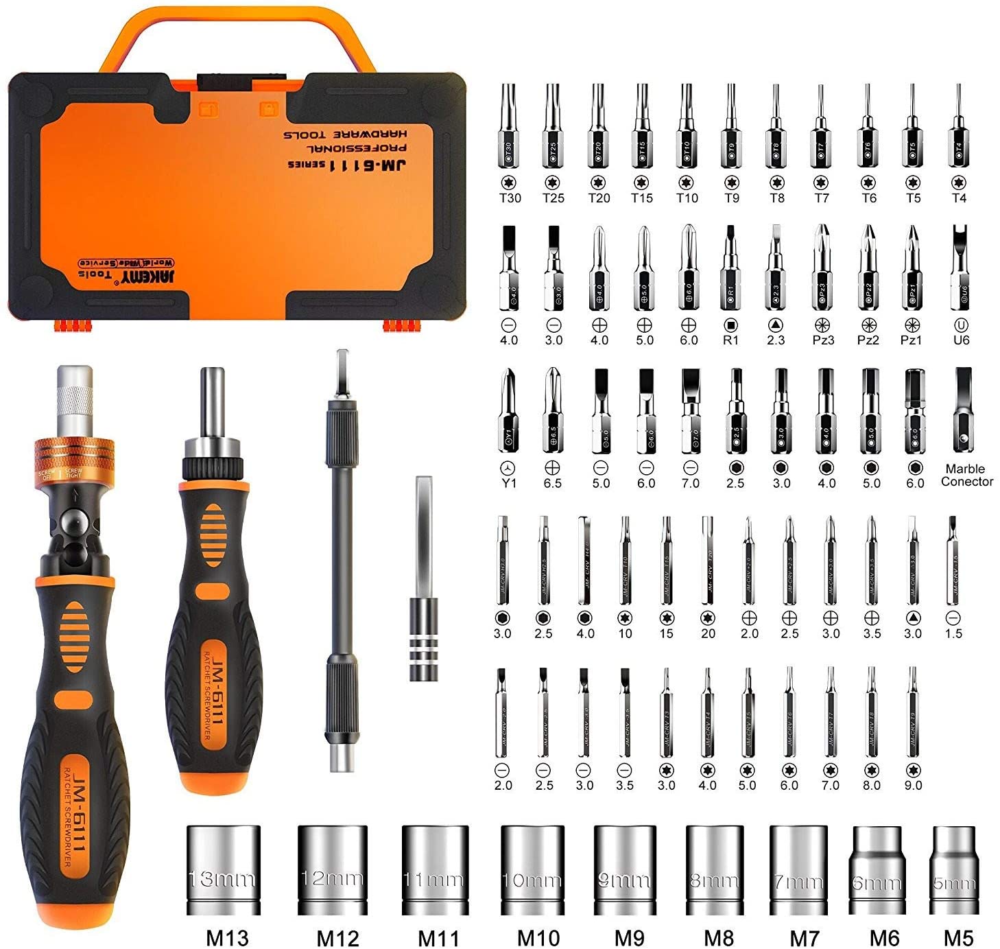 Jakemy All-Inclusive Rust-Resistant Ratcheting Screwdriver Set, 69-Piece