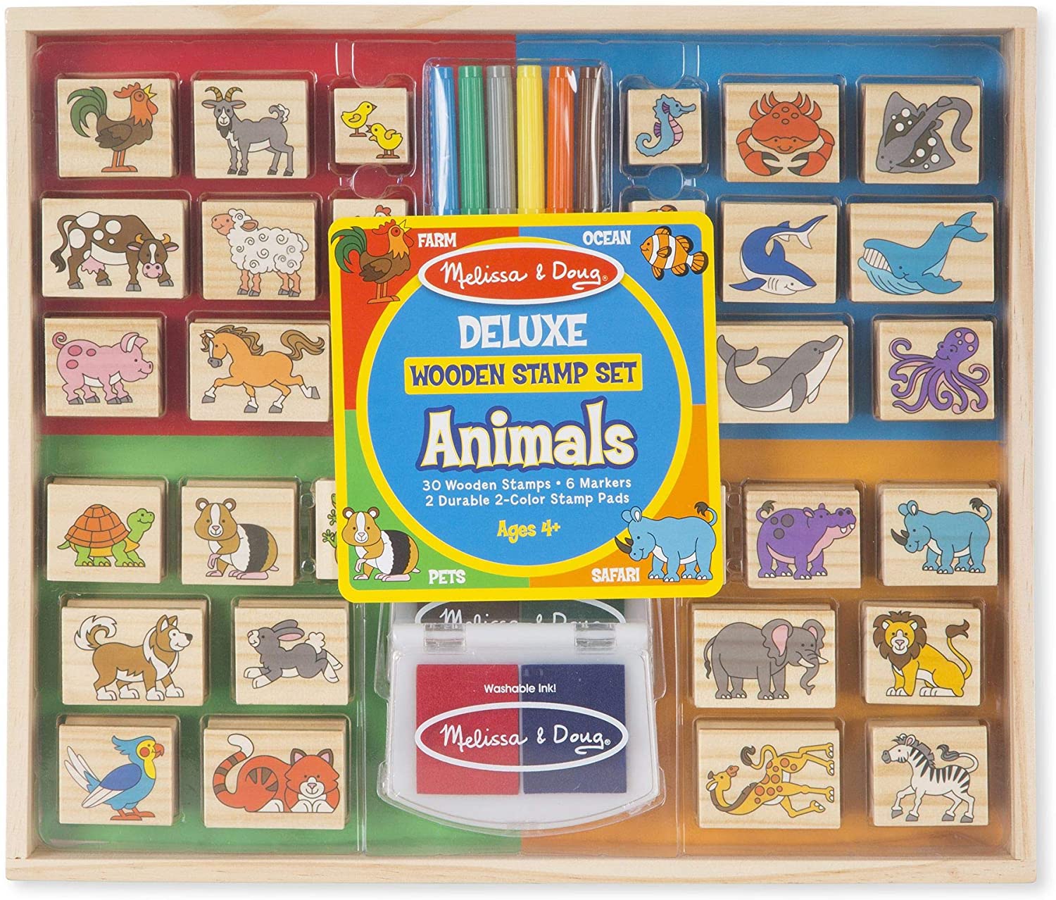 Melissa & Doug Deluxe Wooden Animals Stamp Set, 38-Piece