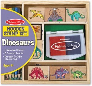 Melissa & Doug Wooden Dinosaur Stamp Set, 15-Piece