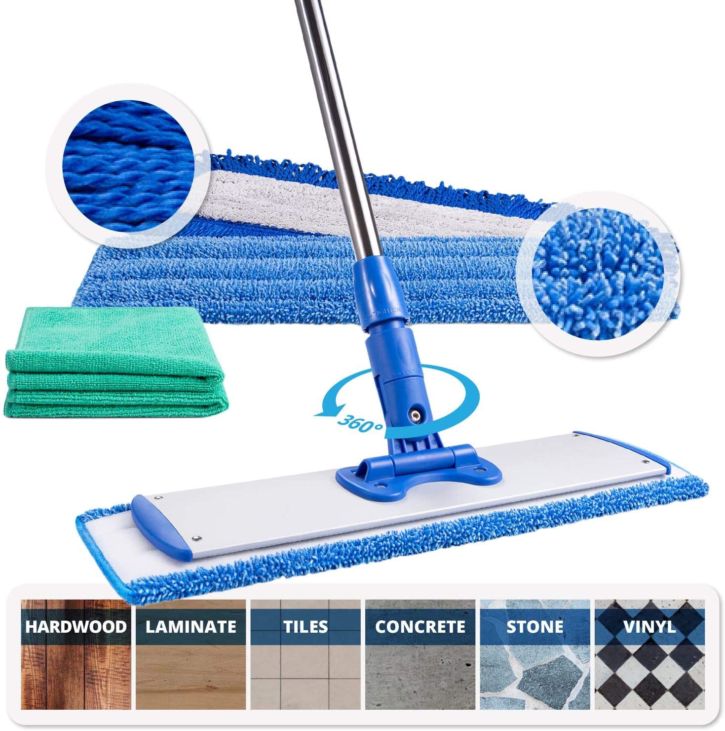 Microfiber Wet Mopping Kit Reusable Pad Slide Frame Adjustable Handle Cleaning 