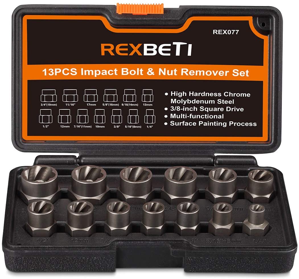REXBETI Impact Solid Storage Case Bolt And Nut Removal, 13-Piece
