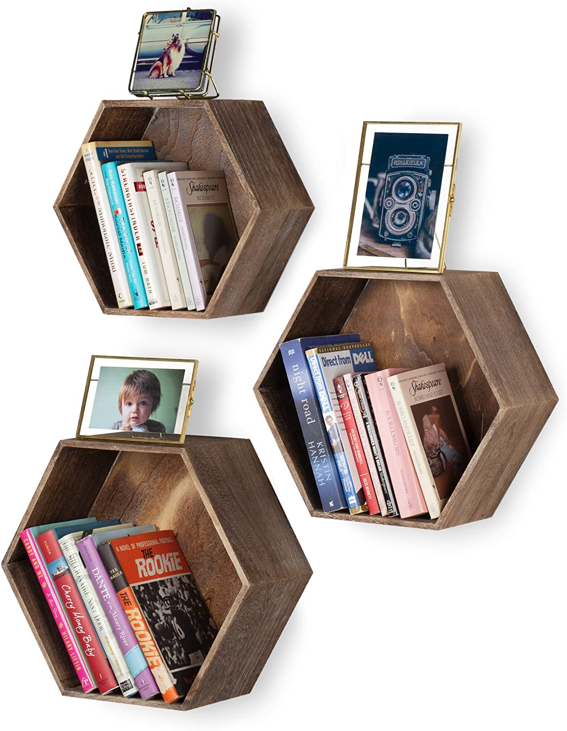Rustic State Brooks Hexagon Box Hanging Bookshelf, Set Of 3