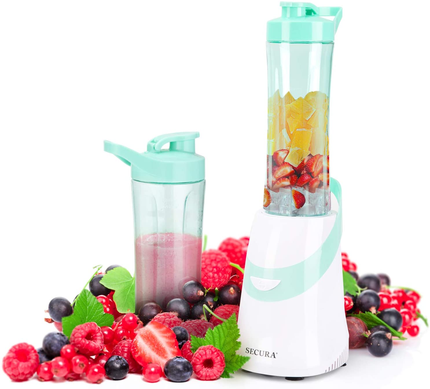 Secura 300W Personal Serving Bottles & Stainless Blade Blender For Smoothies