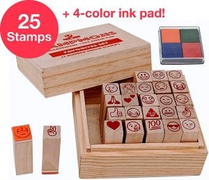 Stampmojis Emoji Kids Favorites Wood & Rubber Stamp Set