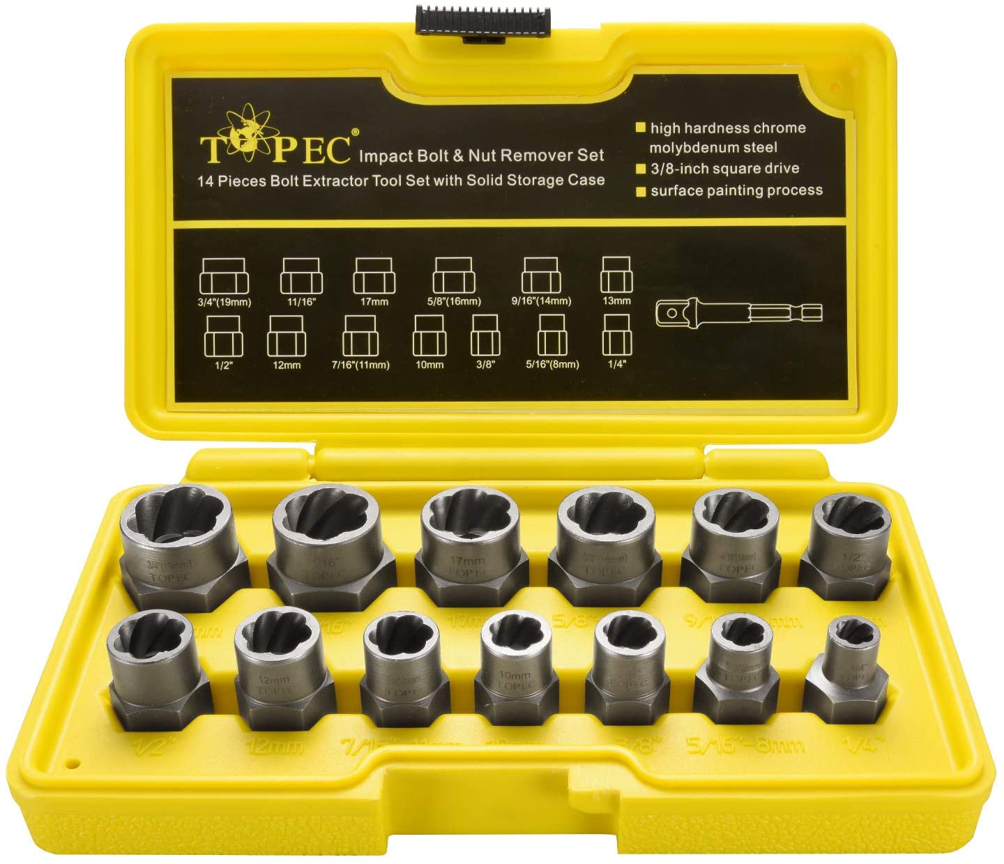 Topec Impact Hex Adapter Bolt And Nut Removal, 13-Piece