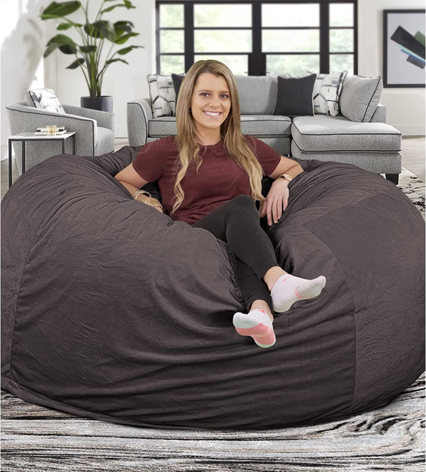 ULTIMATE SACK Suede Oversized Bean Bag Chair & Footrest